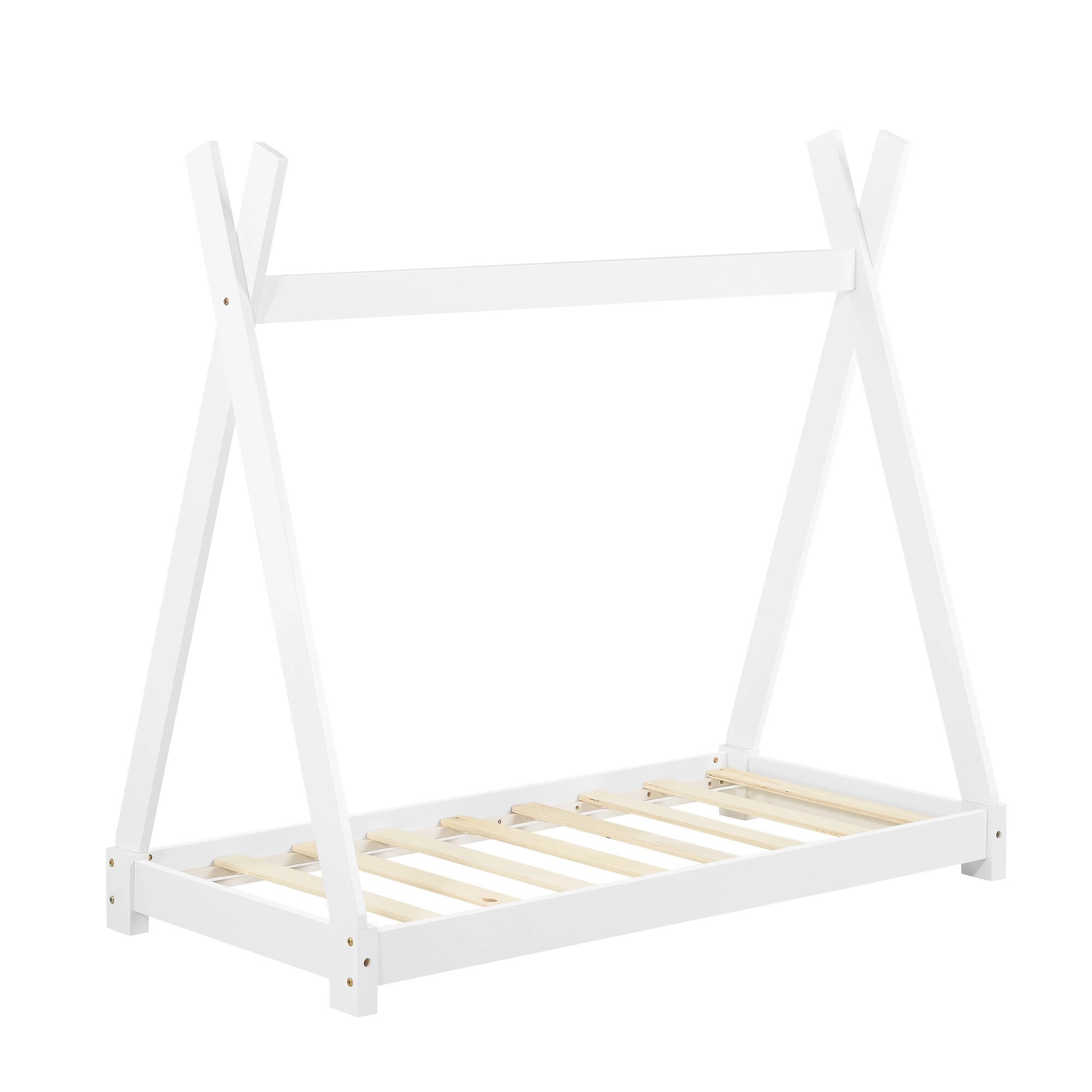 In And OutdoorMatch Kinderbett Blanca - Tipi - Mit Lattenrost und Matratze - 70x140cm - Holzfarben - Jungenbett - Mädchenbett - Modernes Design