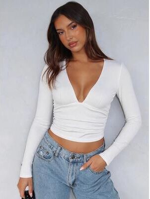 Daily Discovery Ruched Long Sleeve V Neck Crop Top For Women s