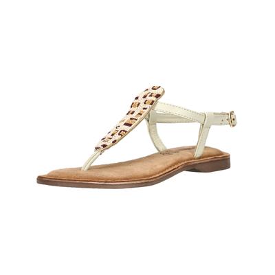 Zehentrenner LAZAMANI "Lazamani Sandalen Leder/Textil", Damen, Gr. 38, beige (weiß), Leder, Textil, Schuhe Zehentrenner