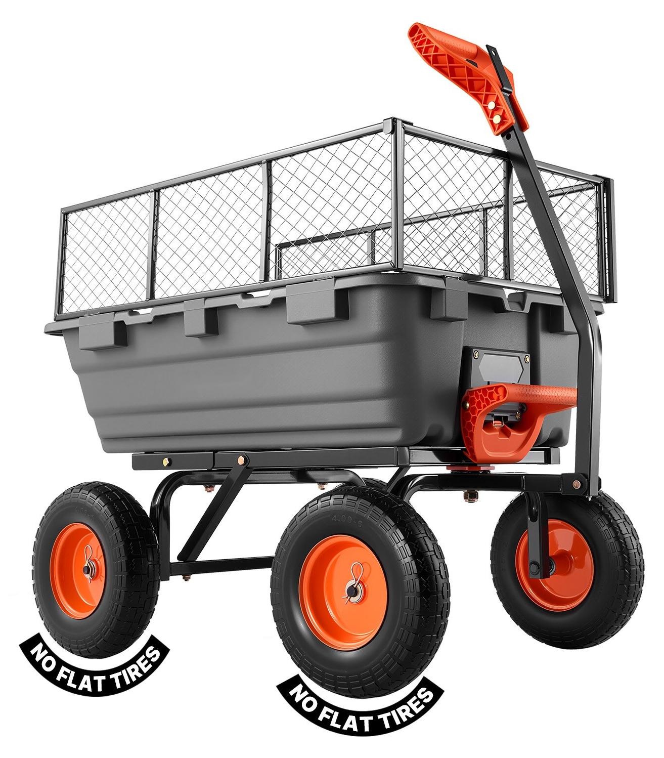 Gartenwagen - Bollerwagen/Transportwagen mit Kippfunktion - Tragkraft 544 kg - Lenkung 270° - PolyurethanReifen 33 cm - Metallgitterwände - Kunststoff & Stahl
