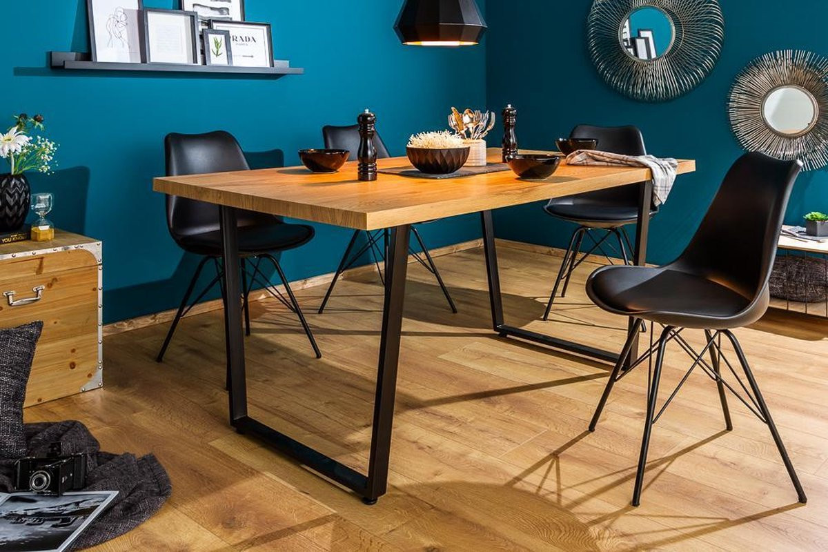 Invicta Interior Design eettafel 140 cm eiken look met industrieel slede onderstel