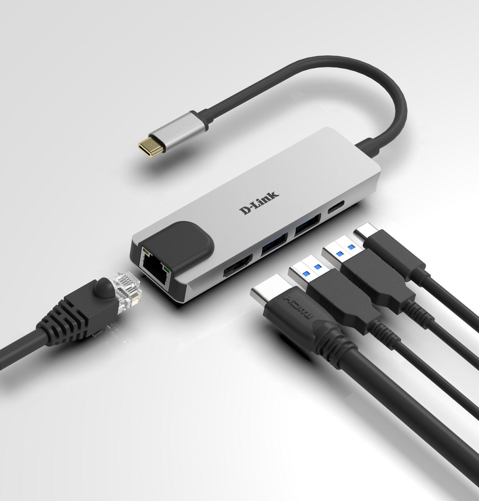 D-Link 5-In-1 USB-C Hub mit HDMI/Ethernet und USB-C Thunderbolt 3 Dockingstation DUB-M520