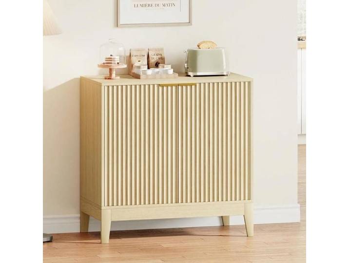 Meuble de rangement multifonction buffet de cuisine meuble TV bahut design cannelé bois naturel 80 × 40 × 80 cm