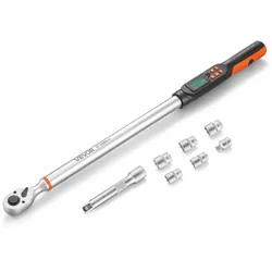 VEVOR Digitales Drehmomentschlüssel-Set 1/2 Zoll-Antrieb 4 Einheiten, ±2 % Genauigkeit LCD-Display mit Summer & LED-Anzeige Steckschlüsseln Verlängerungsstange & Adapter für Kfz-Reparaturen