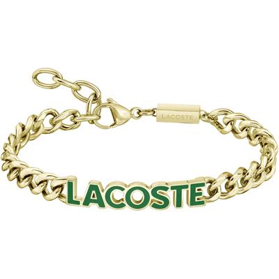 Panzerarmband LACOSTE "SCRIPT", gold (gelbgoldfarben), Armbänder, Herren, 18,5cm, Edelstahl, Panzerarmband, teilweise mit Emaille