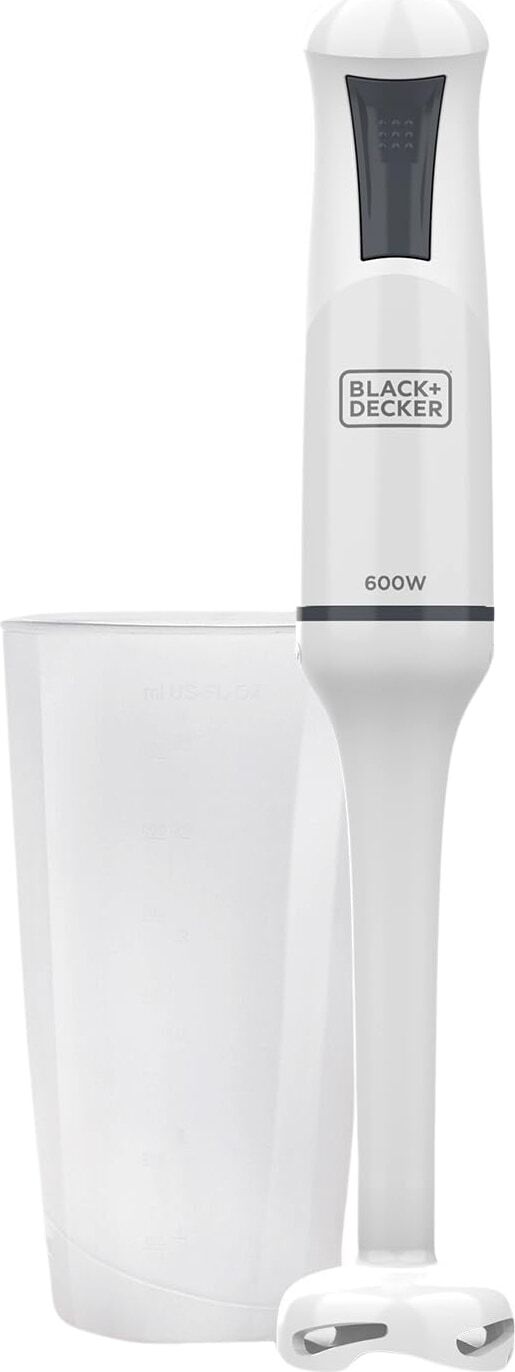 Black & Decker Bxhb600e Frullatore A Immersione Potenza 600 Watt 1 Velocità Con Lame In Acciaio E Bicchiere Colore Bianco - Bxhb600e