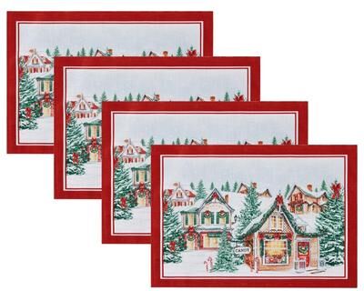 Threadmade Storybook Christmas Village Holiday Placemat Set of 4 - 13x19