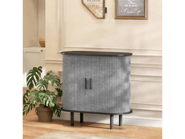 HOMCOM Buffet Ovale 2 Portes Coulissantes 80x40x78cm Gris