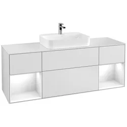 Villeroy und Boch Finion Waschtischunterschrank G451GFMT 160cm, Abdeckplatte white matt, Emotion, Regale Glossy white lacquer, White matt lacquer