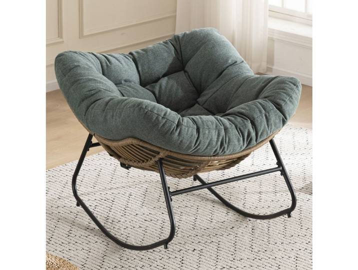 Fauteuil à bascule Papasan 1 place en chenille verte structure métallique pour salon ou jardin