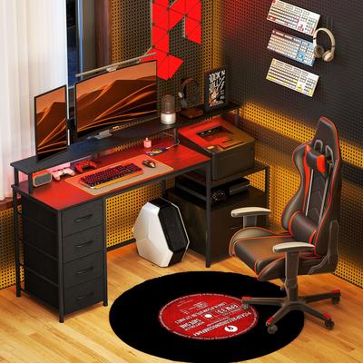 "HOMCOM 67"" Computer Desk with File Cabinet and Fabric Drawers, Home Office Desk with LED Lights"