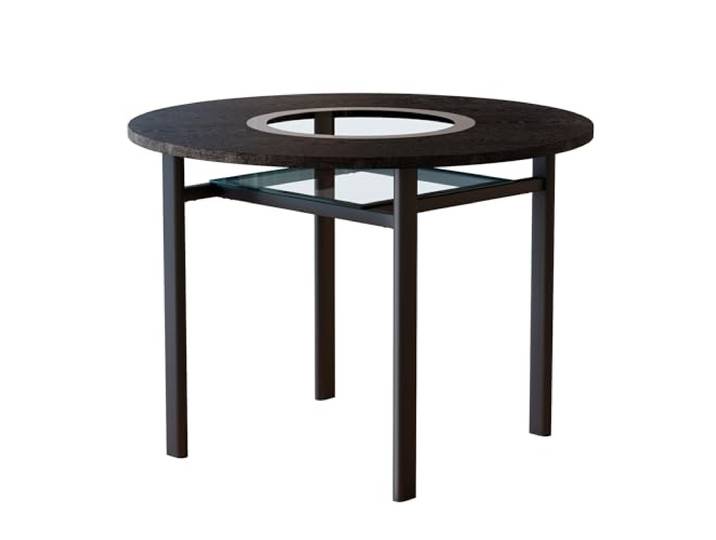 Vexelus Runder Esstisch Ø100 cm, MDF Schwarze Holzoptik mit Grauer Glaseinlage, schwarzes Metallgestell