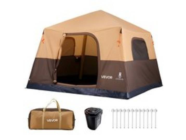 VEVOR Campingzelt 6 Personen, Aufblasbares Familienzelt mit Wiederaufladbarer Pumpe, TPU-Luftschlauch & 4 Netzfenstern, Kabinenzelt mit Tragetasche für Familien-Camping & Wandern, Beige