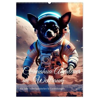 Chihuahua Abenteuer im Weltraum (Wandkalender 2027 DIN A2 hoch), CALVENDO Monatskalender