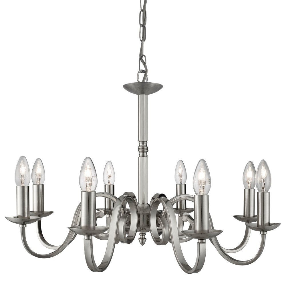 Searchlight Richmond Landelijke Kroonluchter 8-lichts Zilver met Glas 65 cm