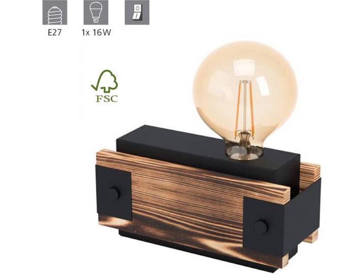 EGLO Layham\, Noir\, Marron\, Acier\, Bois\, Chambre à coucher\, Salon\, IP20\, II\, E27