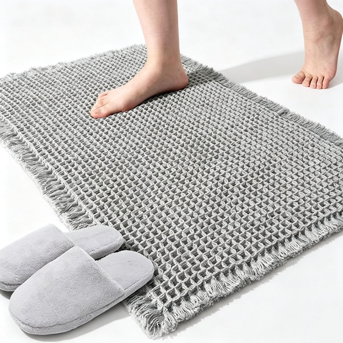 Lichtgrijze Waffel badmat, ultra waterabsorberend en machinewasbaar, 43 x 61 cm