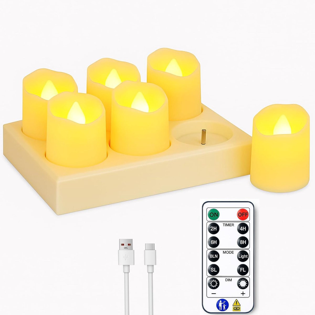 SnelShoppen - Set van 6 oplaadbare LED theelichten met timerfunctie en oplaadstation