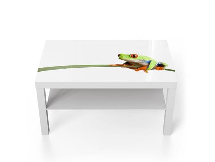 DEQORI Glastisch weiß groß 90x50 cm Motiv Neugieriger Frosch ausgefallener Beistelltisch aus Glas Hochglanz Couchtisch fürs Wohnzimmer moderner Couch Tisch mit Design