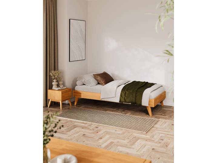 Naturwohnen Massivholzbett 90x200cm Erle natur geölt Serie Laura Design und Handwerk perfekt vereint mit bioola® nature veredelt