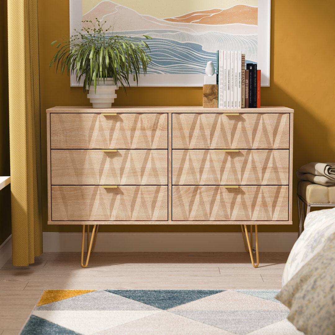 Canora Grey Baturhan 6 Drawer Wide Chest (Ready Assembled) Bardolino Oak 76cm H X 115cm W X 40cm D