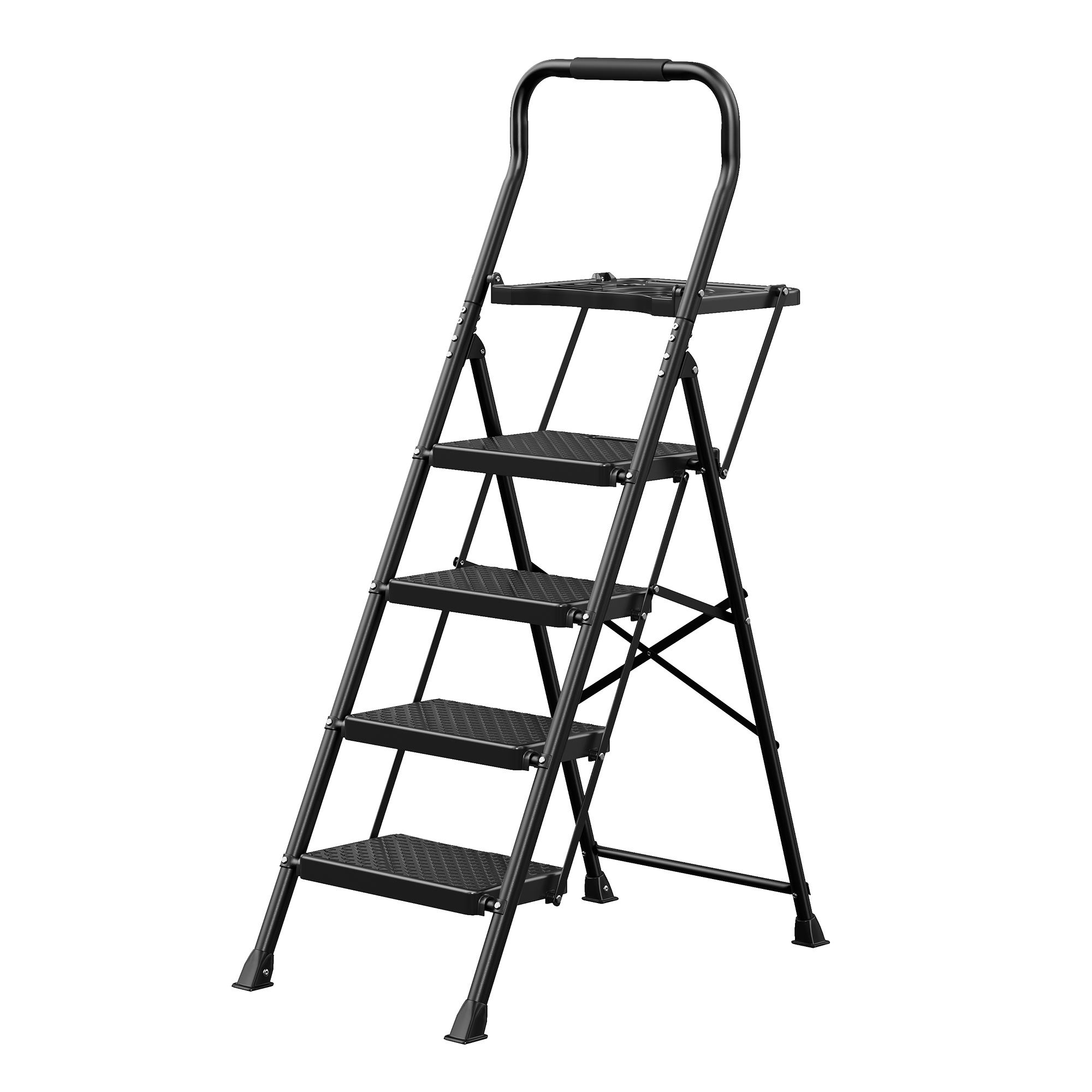 SONGMICS Trittleiter klappbar, 4-stufige Klappleiter aus Stahl GSLB35204BZ01