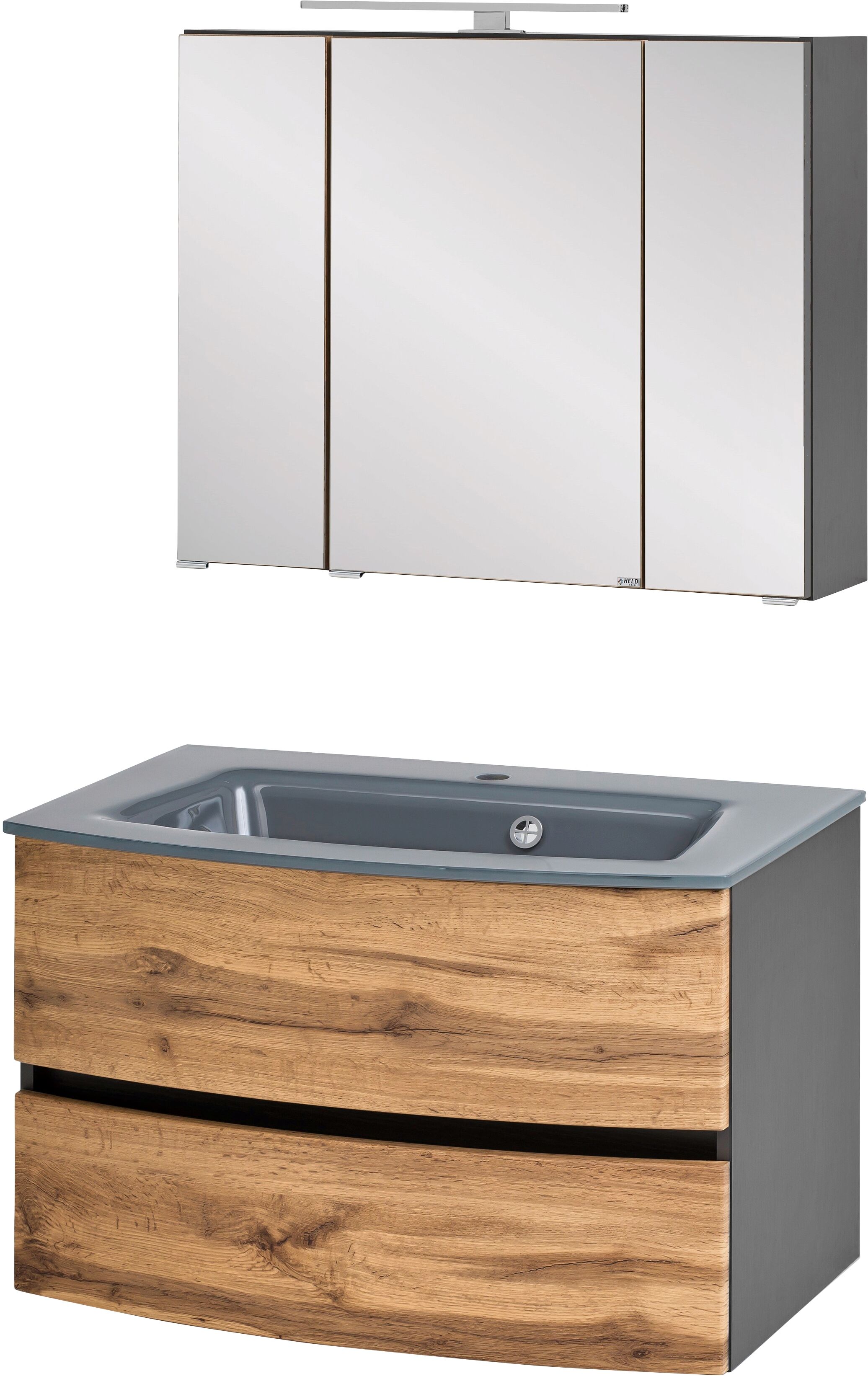 Waschtisch-Set WELLTIME "Kaunas", grau (wotaneiche, grau), B:80cm H:200cm T:49cm, Kastenmöbel-Sets, Breite 80 cm, Soft-Close-Funktion