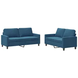 vidaXL 2-tlg. Sofagarnitur mit Kissen Blau Samt