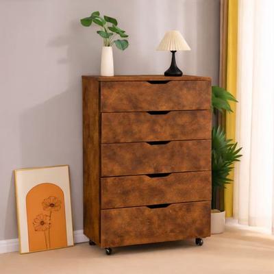 5 Drawer Dresser on Wheels Rustic Brown Rolling Chest of Drawers Mobile Storage Cabinet for Bedroom Closet