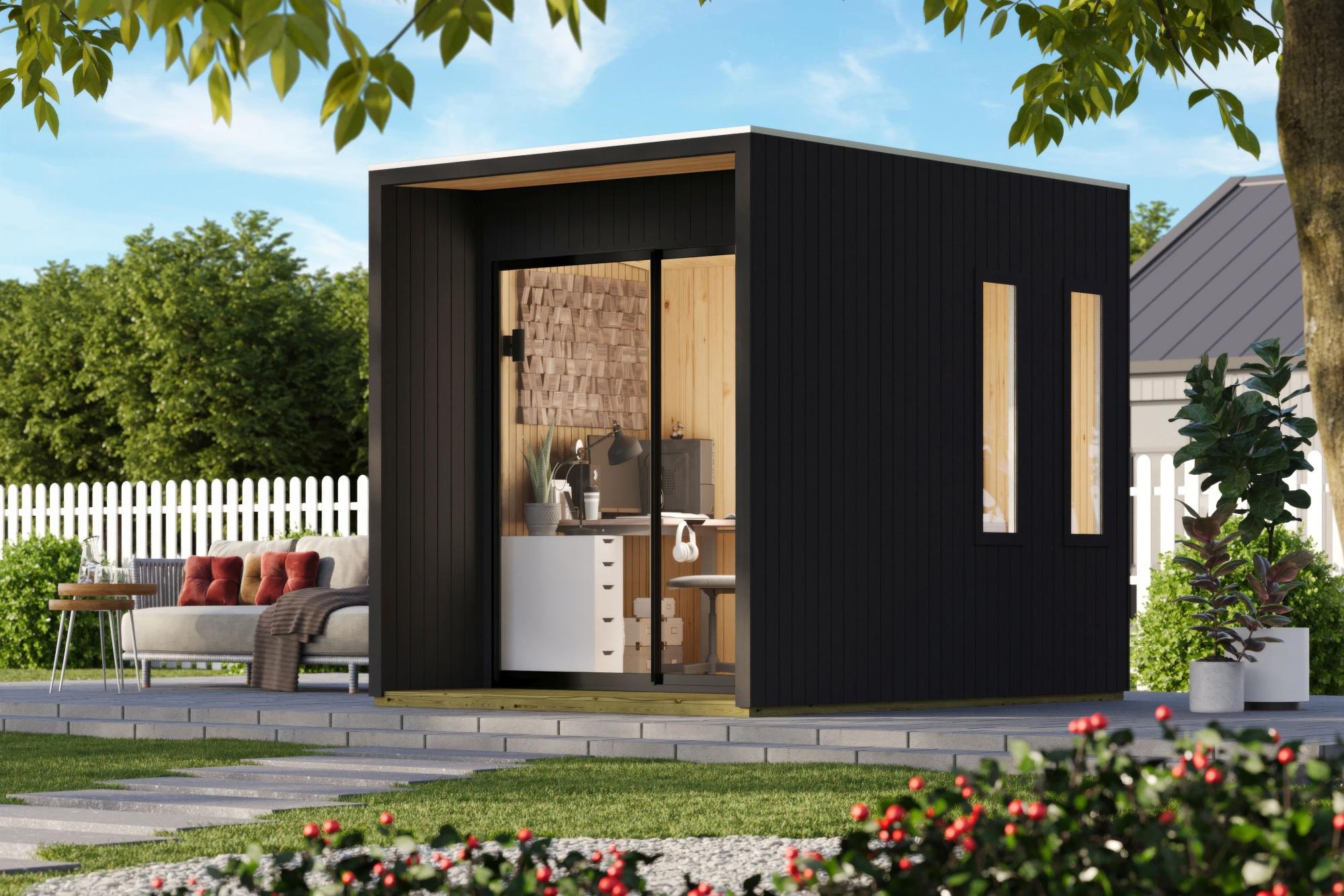 Gartenhaus Holz Gartenbüro Homeoffice STUDIO 1 Poolhaus 219,5x287,5 cm schwarz lackiert
