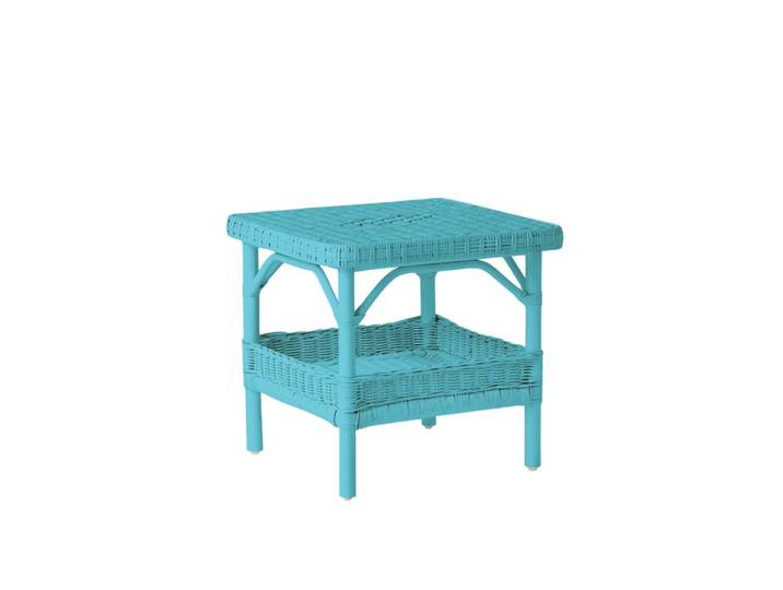 Table basse carrée rotin laqué bleu azur