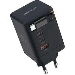 Nextbatt 100W GAN Fast Charger with Retractable USB-C Cable – Black (100 W), USB Ladegerät, Schwarz