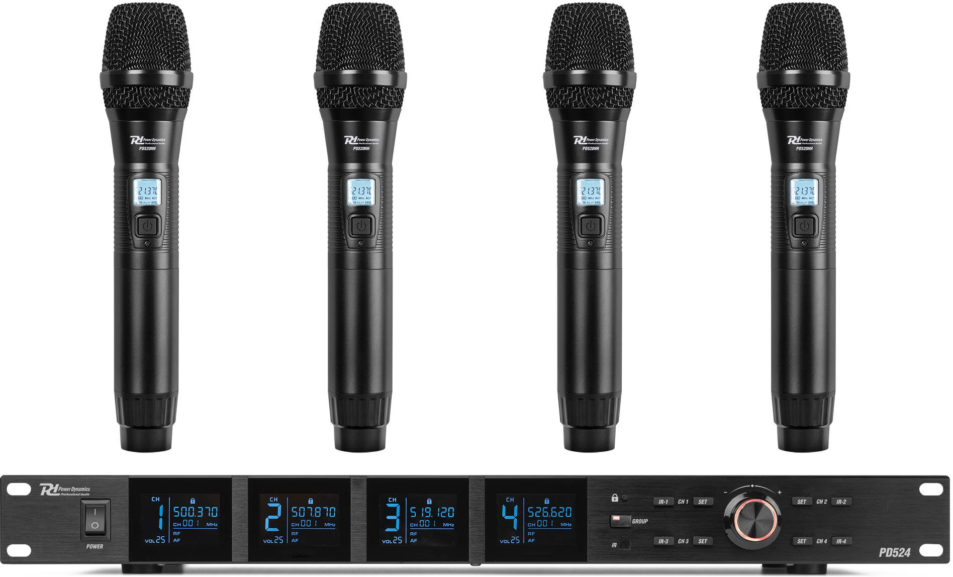 Power Dynamics Pd524 Uhf-Drahtlos-Mikrofonset Mit 4 Handmikrofonen