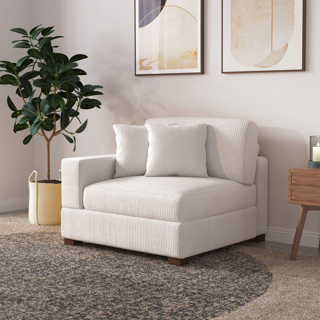Ebern Designs Upholstered Corduroy Armchair Beige Corduroy 84.33cm H X 103.89cm W X 107.44cm D