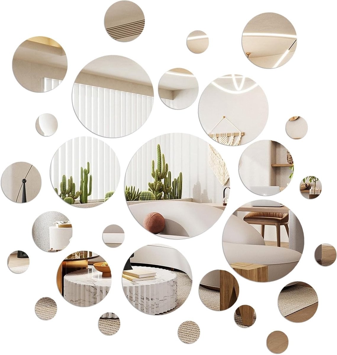 Set van 72 zelfklevende ronde acryl spiegel wandstickers voor decoratie in de woonkamer, slaapkamer of badkamer
