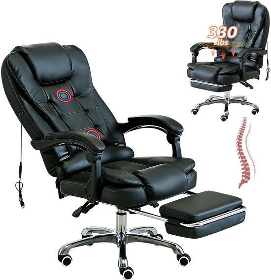 Ergonomischer Gaming-Stuhl mit Fußstütze, hoher Rückenlehne, Leder-Schreibtischstuhl, komfortabler Executive-Liegestuhl mit 2-Punkt-Massagefunktion, 360° schwenkbar