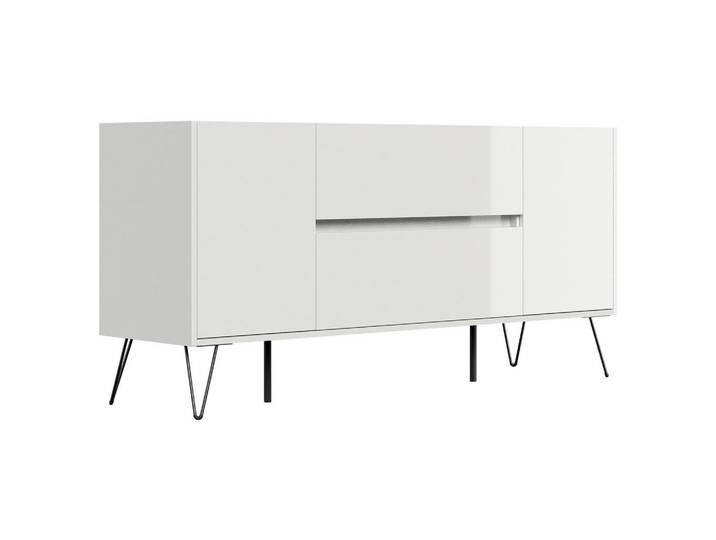 Mid.you Sideboard Posseik Industrial, Weiß Hochglanz, Metall, 2 Schublade(n) Schubladen, 155x75.8x42 cm, stehend, Wohnzimmer, Kommoden & Sideboards, Sideboards