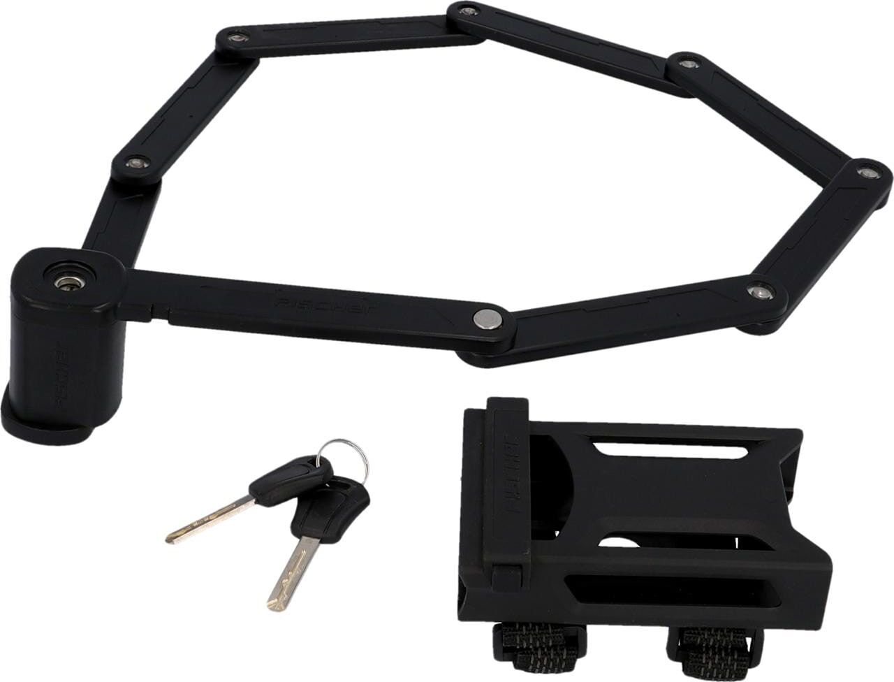 Faltschloss FISCHER FAHRRAD "Faltschloss 110cm XL mit Halter", schwarz, Sicherheitsschlösser, 3 Stk., Stahl, Faltschloss, L:110cm