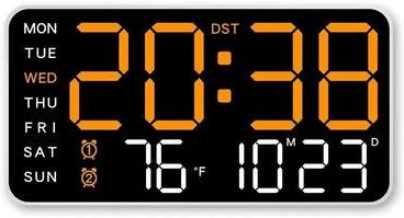 Uplift Essentials Giant Digital Wall Clock With Remote Control Time Temperature And Date Display orange