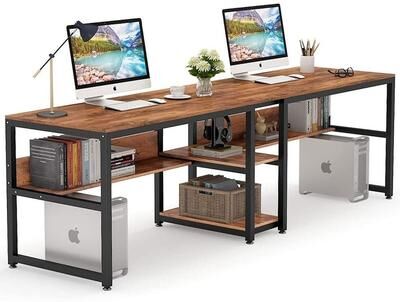 Bluebell Two Person Desk with Bookshelf, 78.7 Computer Office Double Desk for Two Person