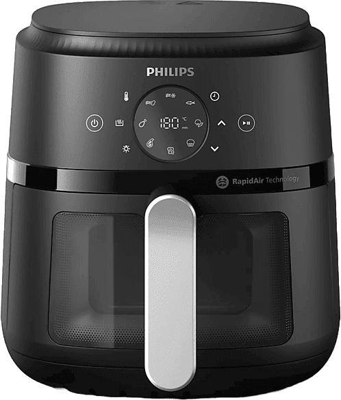 Freidora de aire – Philips Airfryer NA221/00, Con ventana, 4.2 L, 1500W, Tecnología Exclusiva RApidAir, Negro, Plata