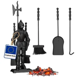 Relaxdays Kaminbesteck Ritter Gusseisen 4 teilig Schwarz