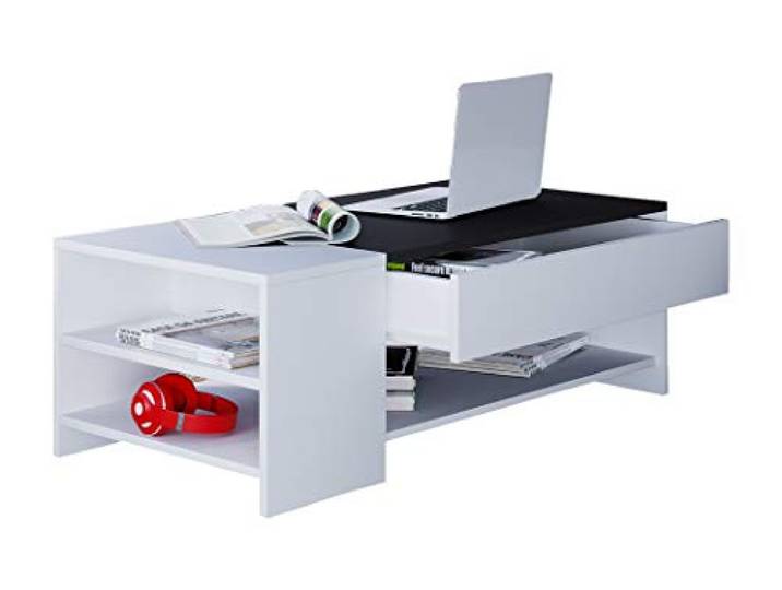 VCM Houten bijzettafel Salontafel Sofa-tafel Woonkamertafel Lade Tindus Houten bijzettafel Salontafel Sofa-tafel Woonkamertafel Lade Tindus Wit/zwart