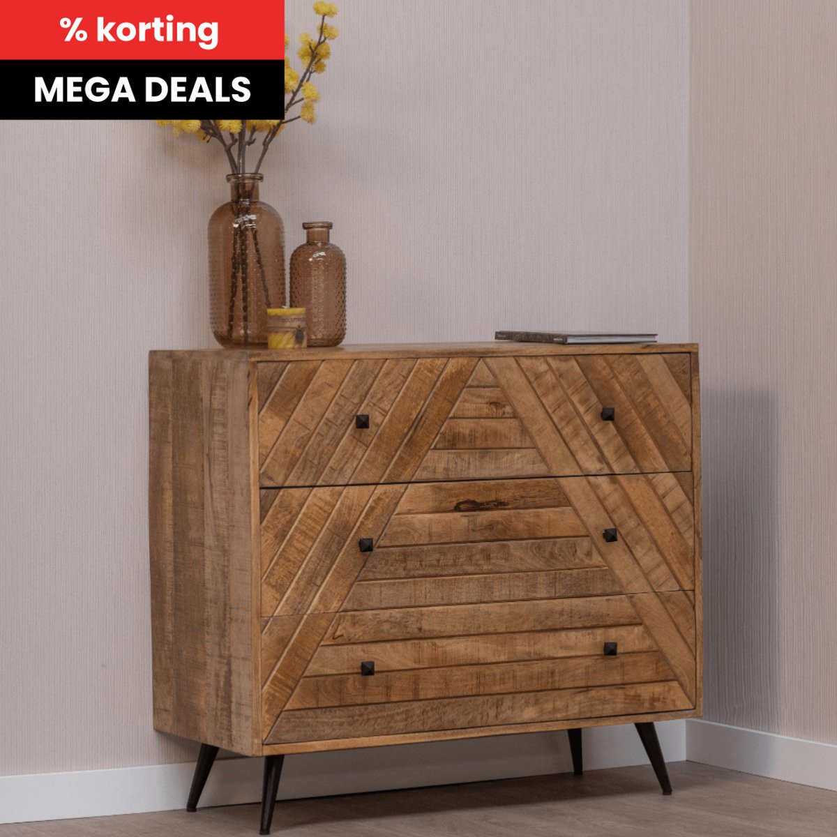 Mahom Alamo Mangohouten Dressoir 100 cm Industrieel met Metaal