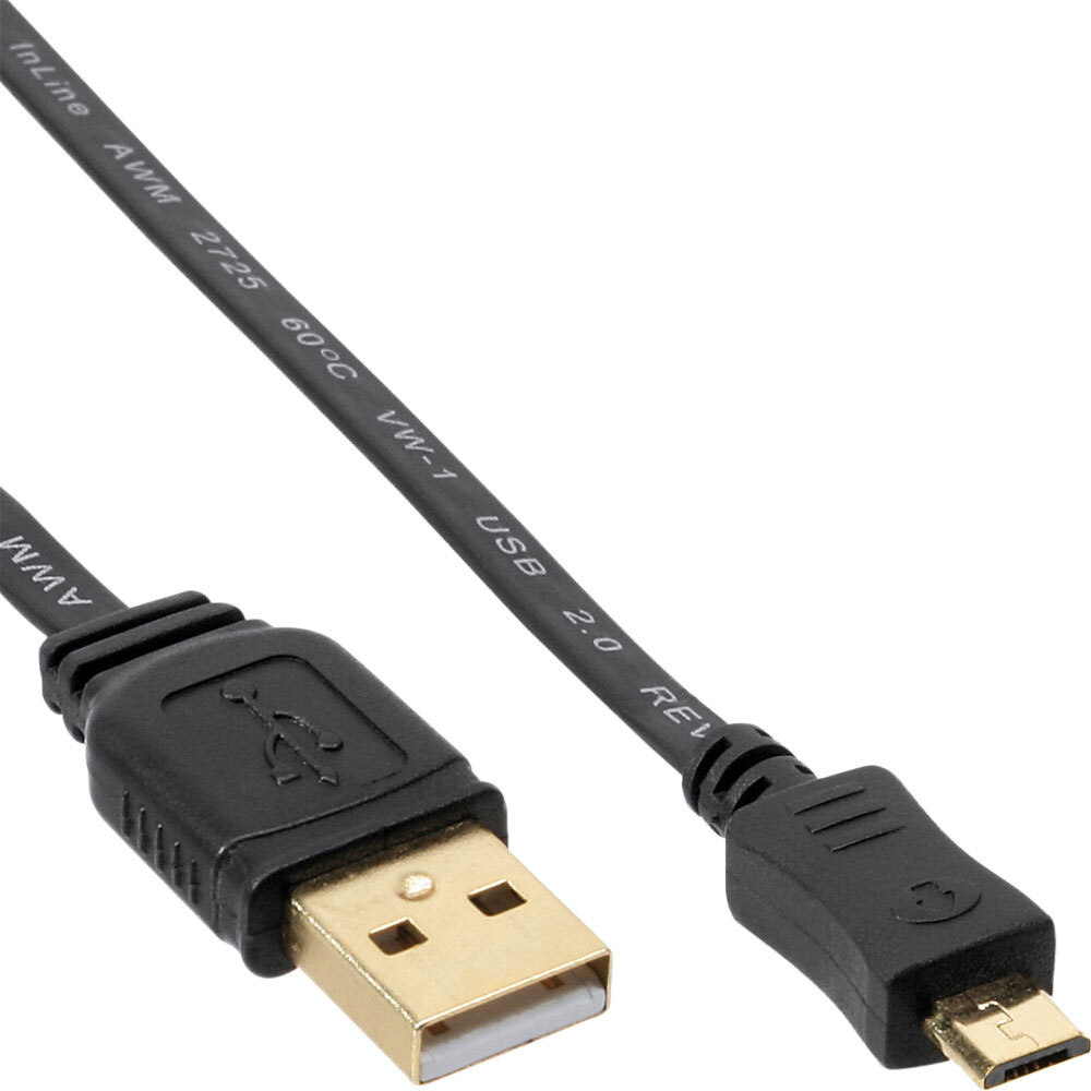 InLine 31720F Micro-USB 2.0 platte kabel, USB-A naar Micro-B, 2 meter