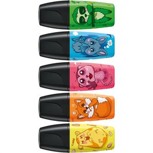 Stabilo Textmarker Boss MINI Animal Vibes, 5 Stück, Strichbreite 2 - 5mm, im Etui, Neonfarben, sortiert