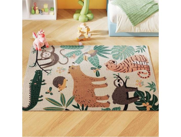 Tapis enfant rectangulaire 160 x 120 cm multicolore – motif jungle antidérapant