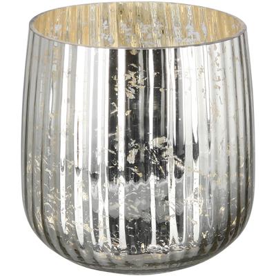 Windlicht FINK "DARCY", silber (antik, silberfarben), H:18cm Ø:18cm, Glas, Kerzenhalter, Windlicht, Kerzenhalter aus Glas, mit Rillen, Höhe ca. 18 cm x Ø 18 cm