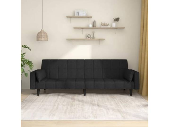 HEFZGDB Schlafsofa 2-Sitzer mit 2 Kissen Schwarz Stoff Bettgarnitur Gästebett Multifunktionales Sitzmöbel für Wohnzimmer und Büro