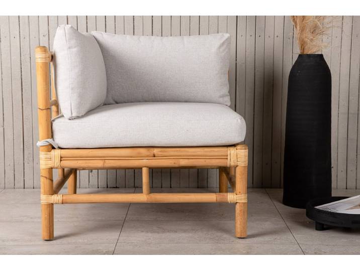 Garten Loungesessel Lavina – handgefertigt mit Kissen für Wintergarten & Outdoor - Natur - Hellgrau - Luxusbetten24